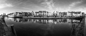 Husum - Panorama am Binnenhafen  in Schwarzweiss
