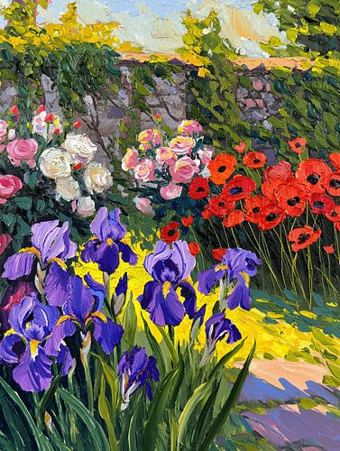 Levendig olieverfschilderij met bloemen in impasto-stijl