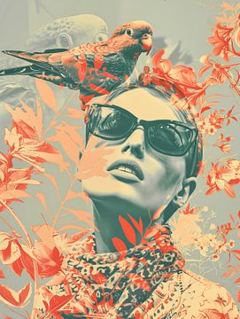 Frühlingsgefühle | Rätselhaftes Portrait Frau mit Vogel von Frank Daske | Foto & Design