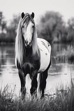 Zwart-wit paardenportret kunstfotografie