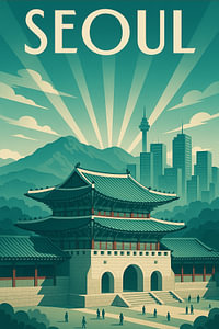 Seoul Skyline Harmonie - Koreanisches Art Deco Poster