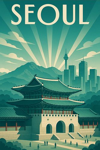 Seoul Skyline Harmony – Korean Art Deco Poster