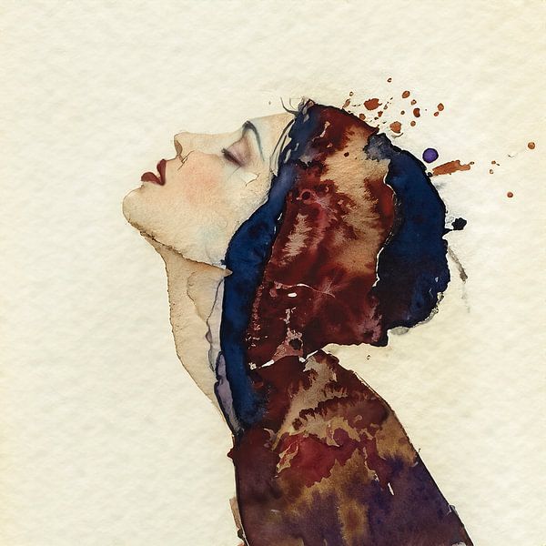 Aquarell Frauenporträt auf Altpapier von Joyce de Jong
