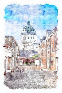 Vue de la basilique d'Oudenbosch (aquarelle)