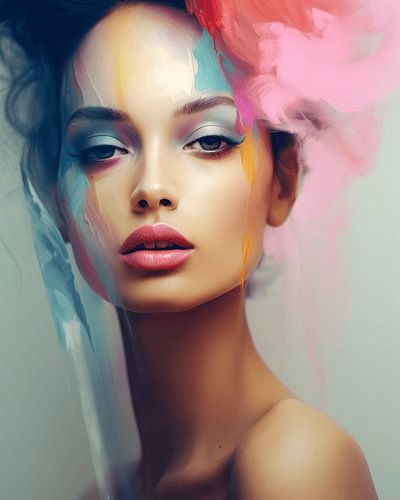 Modern en abstract portret in pastelkleuren