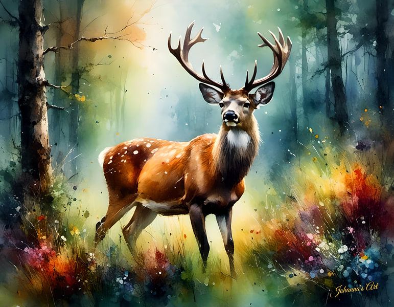 Wildtiere in Aquarell - Hirsche 1 von Johannas Art Creations