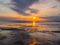 Wadden Sea at the North Sea at sunset