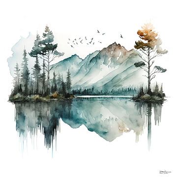 Aquarell einer Landschaft. von Gelissen Artworks