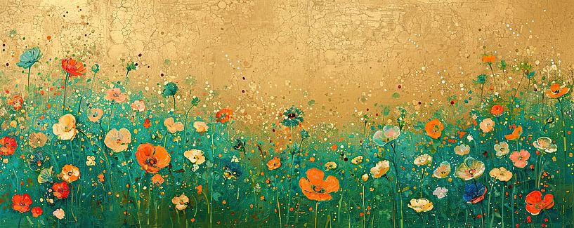 Bloemenveld panorama met goud van True Nature Art