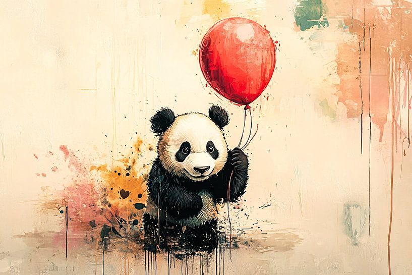 Panda with red balloon by Imperial Art House