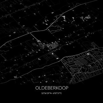 Zwart-witte landkaart van Oldeberkoop, Fryslan. van Rezona