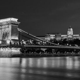 Budapest Skyline - Buda Castle and Chain Bridge in black and white by Christian Tuk