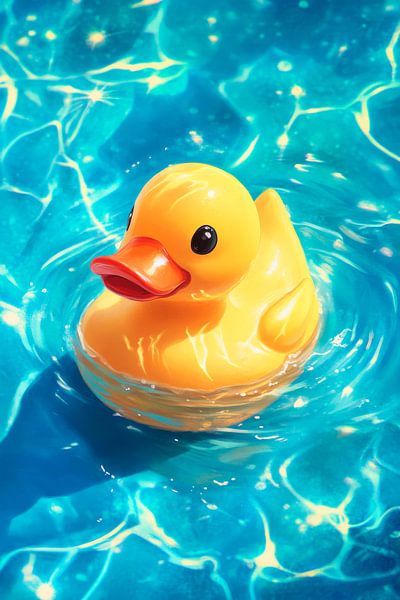 Schwimmende Glücksente im Wasser von Poster Art Shop