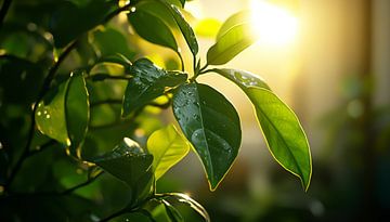 Groene bladeren zonsondergang panorama van TheXclusive Art