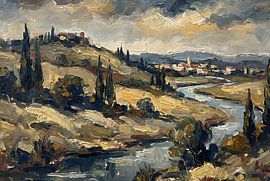 Une rivière à travers les collines toscanes sur Levi Schreuder