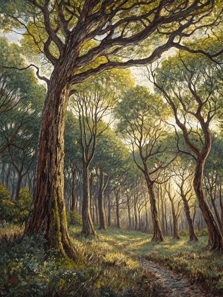 Le chemin forestier vers la lumière dorée par Artistic