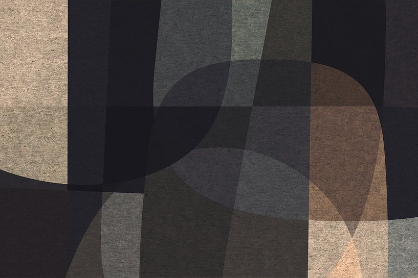 Abstracte organische vormen en lijnen. Geometrische kunst in retro stijl in grijs, bruin, zwart V van Dina Dankers