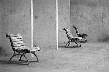 Drie parkbankjes in de Berlijnse stadsjungle
