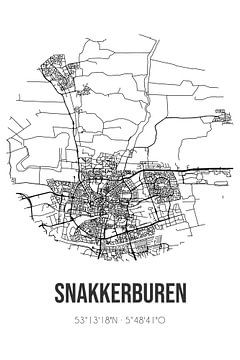 Snakkerburen (Fryslan) | Karte | Schwarz und Weiß von Rezona