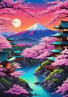 Vibrant neon colors depict Japanese