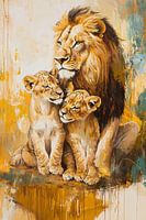 Leeuwenfamilie schilderij met welpen