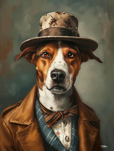 dog in Victorian dress