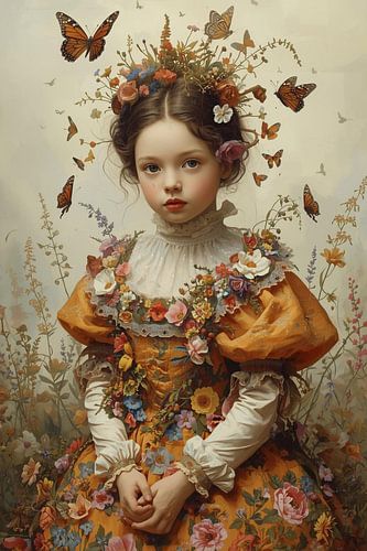 Mädchen mit Schmetterlingen und Blumen von Bernhard Karssies
