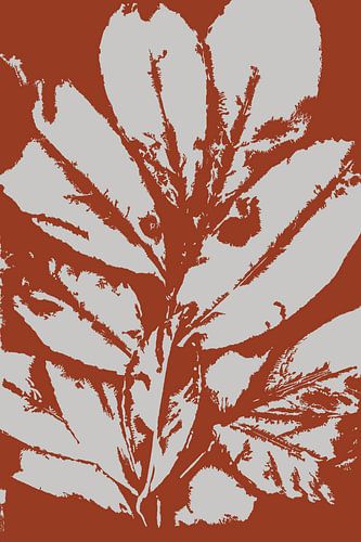 Moderne Botanische kunst. Bladeren in terracotta nr. 2