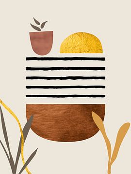 Organische Abstrakte Gold Kunst In Erdtönen Minimalistische