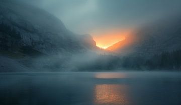 Fjord in het ochtendlicht van fernlichtsicht