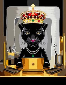 schwarze Pantherin (Pantheress) als Design-Königin mit Krone in Gold