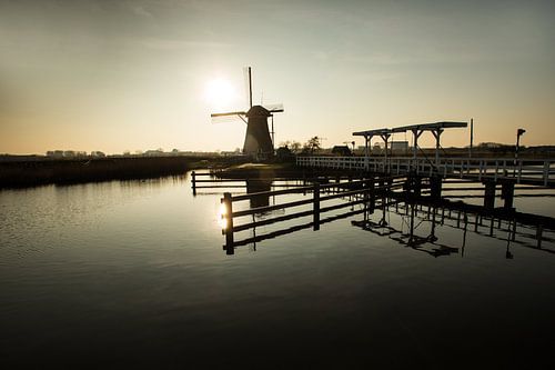 Windmolens in Kinderdijk tijdens zonsondergang