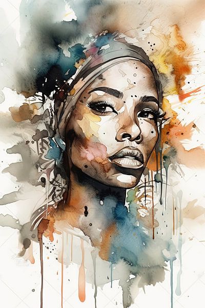 Black Woman in watercolours 2/4 by Hans-Jürgen Flaswinkel