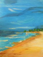 Coast by the sea with sailboats and trees