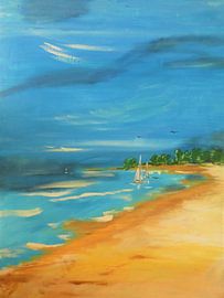 Coast by the sea with sailboats and trees by Sacco Van Munster