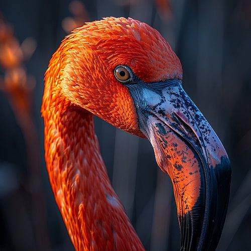 Close-up Flamingo Head Vibrant Orange Plumage