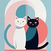 Twee katten in geometrische harmonie van Mixed media vector arts