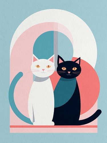 Twee katten in geometrische harmonie van Mixed media vector arts
