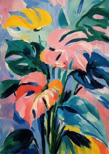 Monstera oil painting in Matisse style