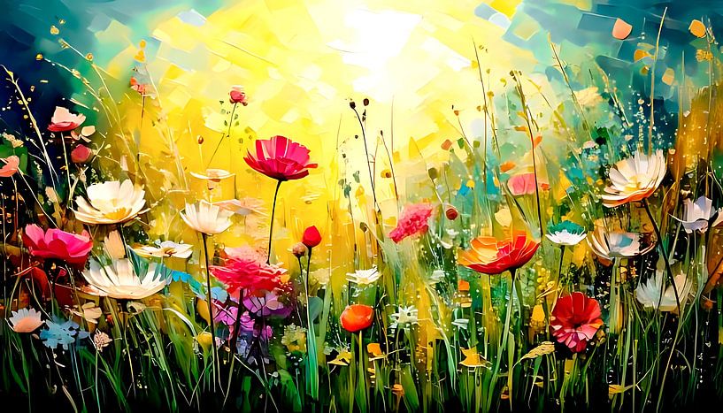 Peinture impressionniste d'une bordure de fleurs par Studio Pieternel