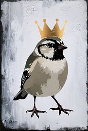 Sparrow with golden crown art by Imperial Art House