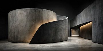 Gebogen betonnen kamer met zijgang van Klaus Tesching - Art-AI