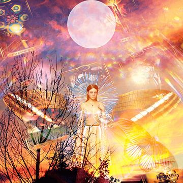 Coucher de soleil mystique - Impression sur toile carrée avec l'impression d'un ange et la magie du tarot