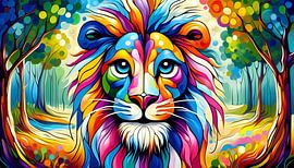 Pop Art Lion with Abstract Forest Landscape by Digital Picture Art