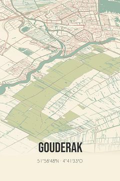 Vintage landkaart van Gouderak (Zuid-Holland) van Rezona