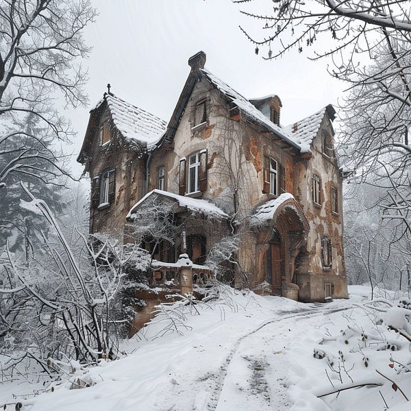 Lost Place Villa Winter verschneit Weg Wald Romantik Verfall von gm_designs