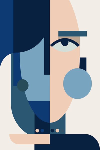 Moderne Kunst! | Mid Century Abstrakte Wandkunst in Blau von Marian Nieuwenhuis