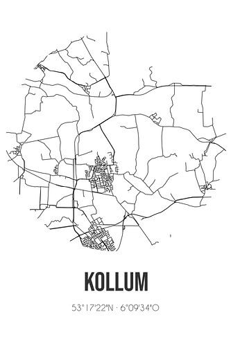 Kollum (Fryslan) | Karte | Schwarz und Weiß