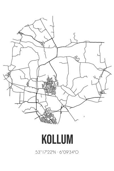Kollum (Fryslan) | Carte | Noir et blanc par Affiches de lieux