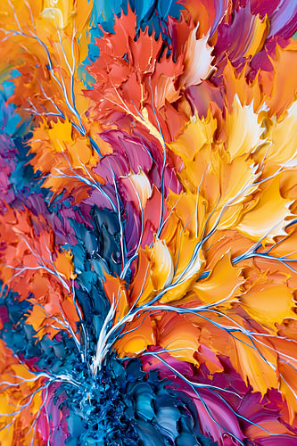 Oranje Abstract Schilderij: Vertakkende Vlammen in Vuur en Kleur